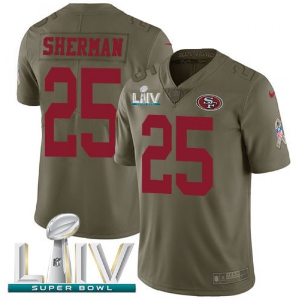 Nike 49ers #25 Richard Sherman Olive Super Bowl LIV 2020 Men's Stitched NFL Limited 2017 Salute To Service Jersey