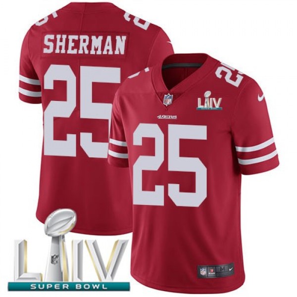 Nike 49ers #25 Richard Sherman Red Super Bowl LIV 2020 Team Color Men's Stitched NFL Vapor Untouchable Limited Jersey