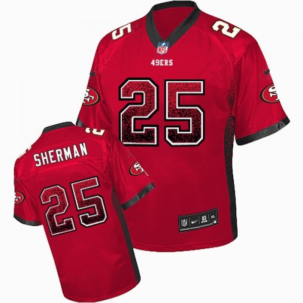 Nike 49ers #25 Richard Sherman Red Team Color Men's Stitched NFL Elite Drift Fashion Jersey