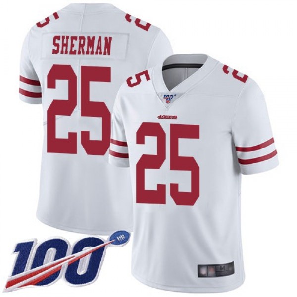 Nike 49ers #25 Richard Sherman White Men's Stitched NFL 100th Season Vapor Limited Jersey