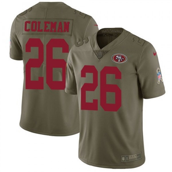 Nike 49ers #26 Tevin Coleman Olive Men's Stitched NFL Limited 2017 Salute To Service Jersey