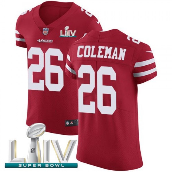 Nike 49ers #26 Tevin Coleman Red Super Bowl LIV 2020 Team Color Men's Stitched NFL Vapor Untouchable Elite Jersey