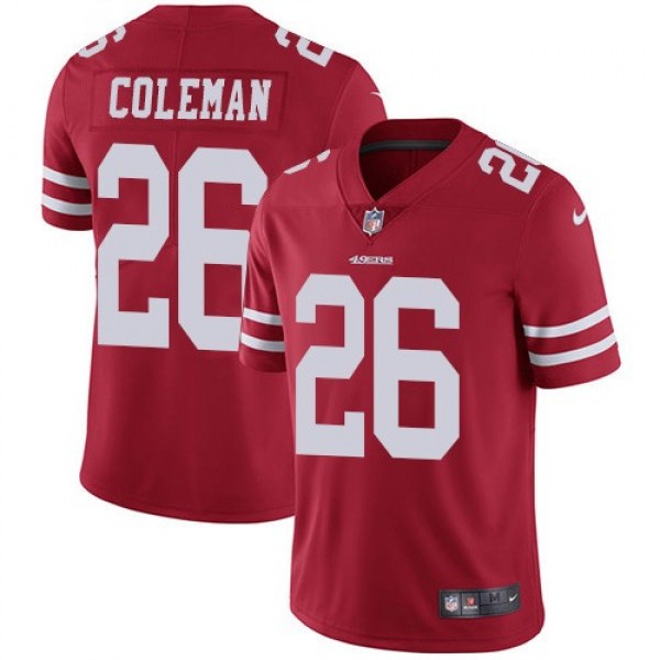 Nike 49ers #26 Tevin Coleman Red Team Color Men's Stitched NFL Vapor Untouchable Limited Jersey