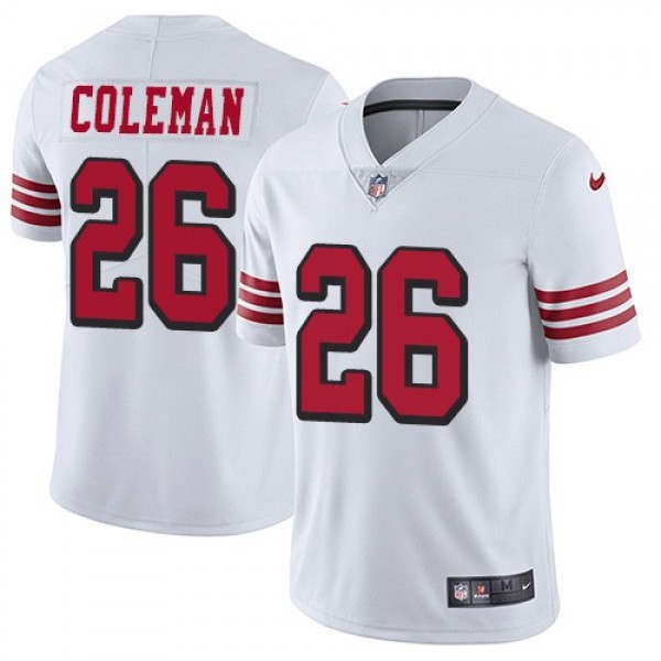 Nike 49ers #26 Tevin Coleman White Rush Men's Stitched NFL Vapor Untouchable Limited Jersey