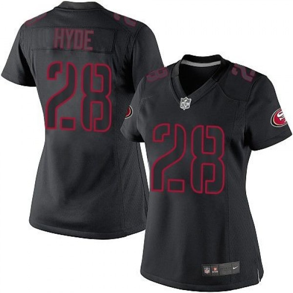 Women's 49ers #28 Carlos Hyde Black Impact Stitched NFL Limited Jersey