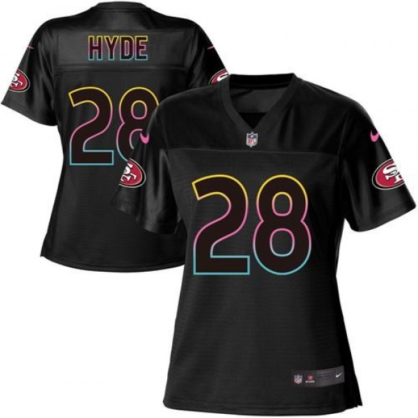 Women's 49ers #28 Carlos Hyde Black NFL Game Jersey