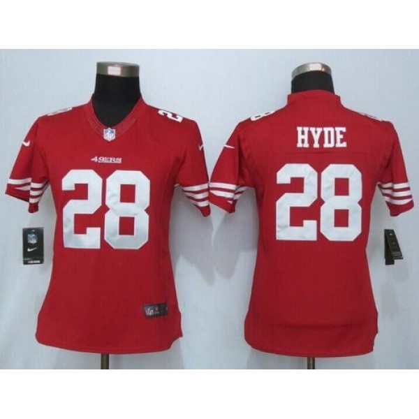 Women's 49ers #28 Carlos Hyde Red Team Color NFL Limited Jersey