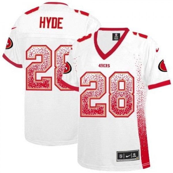 Women's 49ers #28 Carlos Hyde White Stitched NFL Elite Drift Jersey