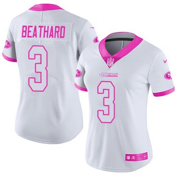 Women's 49ers #3 C.J. Beathard White Pink Stitched NFL Limited Rush Jersey