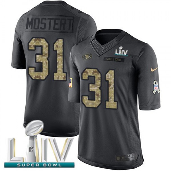 Nike 49ers #31 Raheem Mostert Black Super Bowl LIV 2020 Men's Stitched NFL Limited 2016 Salute to Service Jersey