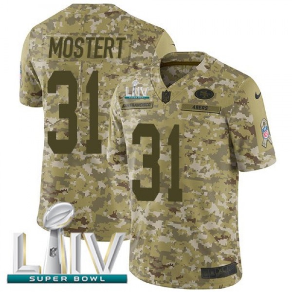 Nike 49ers #31 Raheem Mostert Camo Super Bowl LIV 2020 Men's Stitched NFL Limited 2018 Salute To Service Jersey