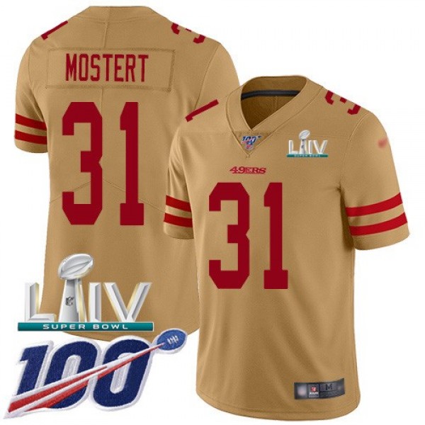 Nike 49ers #31 Raheem Mostert Gold Super Bowl LIV 2020 Men's Stitched NFL Limited Inverted Legend 100th Season Jersey