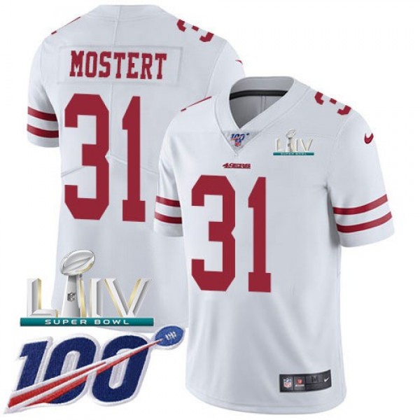 Nike 49ers #31 Raheem Mostert White Super Bowl LIV 2020 Men's Stitched NFL 100th Season Vapor Untouchable Limited Jersey