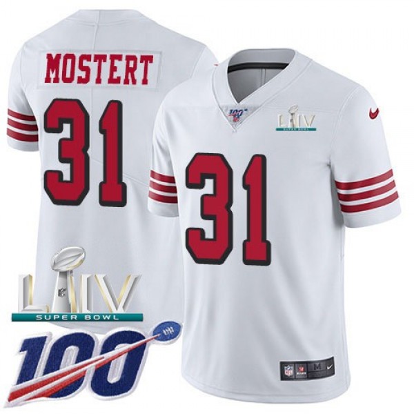 Nike 49ers #31 Raheem Mostert White Super Bowl LIV 2020 Men's Stitched NFL Limited Rush 100th Season Jersey