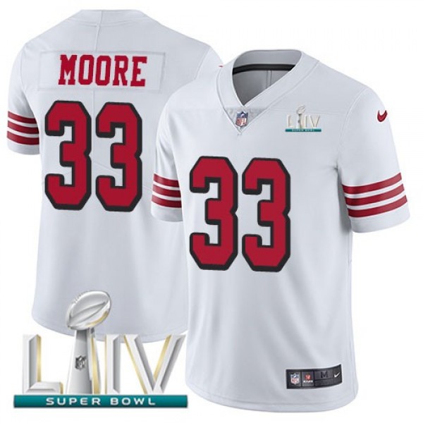 Nike 49ers #33 Tarvarius Moore White Super Bowl LIV 2020 Rush Men's Stitched NFL Vapor Untouchable Limited Jersey
