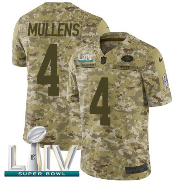 Nike 49ers #4 Nick Mullens Camo Super Bowl LIV 2020 Men's Stitched NFL Limited 2018 Salute To Service Jersey