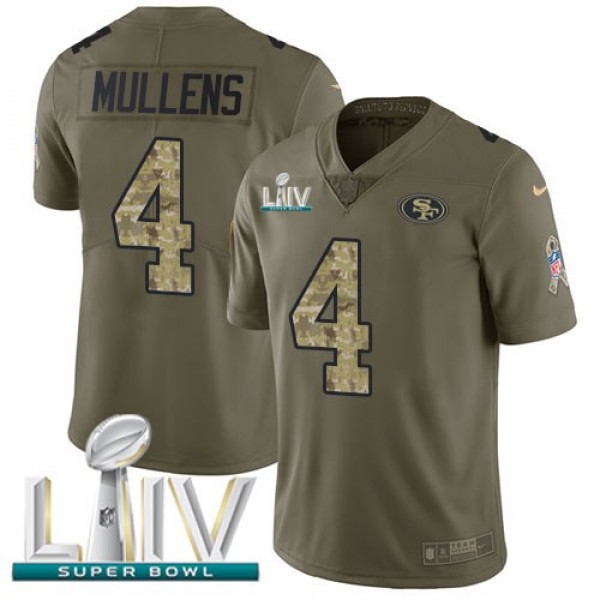 Nike 49ers #4 Nick Mullens Olive/Camo Super Bowl LIV 2020 Men's Stitched NFL Limited 2017 Salute To Service Jersey