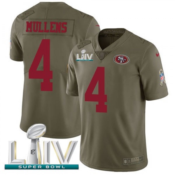 Nike 49ers #4 Nick Mullens Olive Super Bowl LIV 2020 Men's Stitched NFL Limited 2017 Salute To Service Jersey