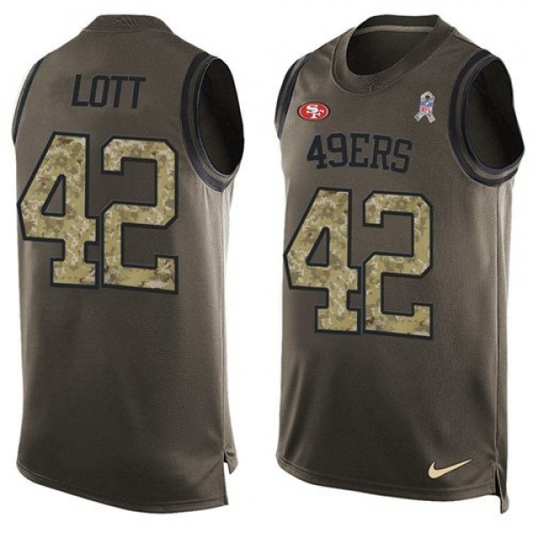 Nike 49ers #42 Ronnie Lott Green Men's Stitched NFL Limited Salute To Service Tank Top Jersey