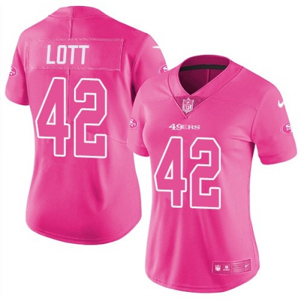 Women's 49ers #42 Ronnie Lott Pink Stitched NFL Limited Rush Jersey