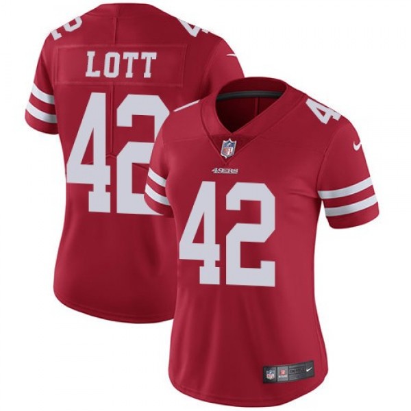 Women's 49ers #42 Ronnie Lott Red Team Color Stitched NFL Vapor Untouchable Limited Jersey