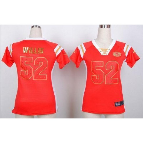 Women's 49ers #52 Patrick Willis Red Stitched NFL Elite Light Diamond Jersey
