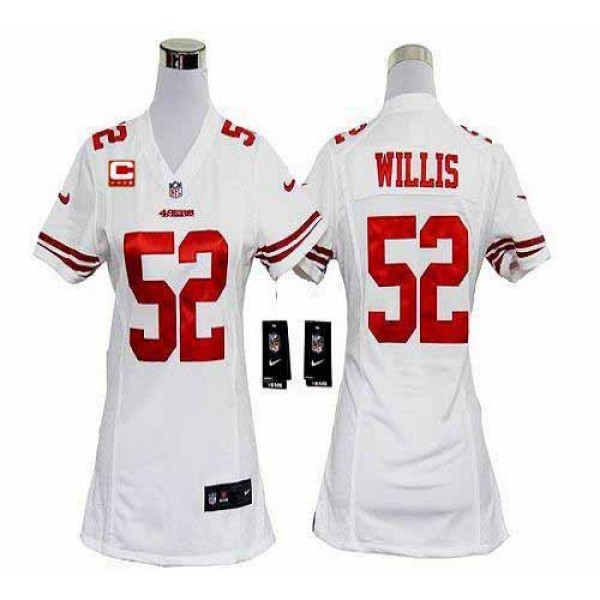 Women's 49ers #52 Patrick Willis White With C Patch Stitched NFL Elite Jersey