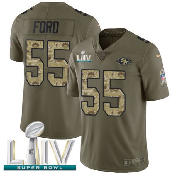 Nike 49ers #55 Dee Ford Olive/Camo Super Bowl LIV 2020 Men's Stitched NFL Limited 2017 Salute To Service Jersey