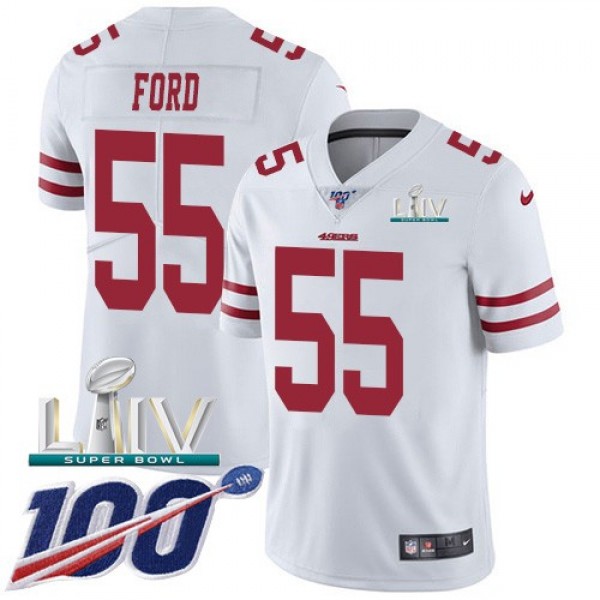 Nike 49ers #55 Dee Ford White Super Bowl LIV 2020 Men's Stitched NFL 100th Season Vapor Limited Jersey