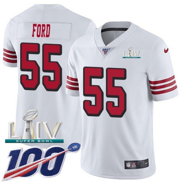 Nike 49ers #55 Dee Ford White Super Bowl LIV 2020 Rush Men's Stitched NFL Limited 100th Season Jersey