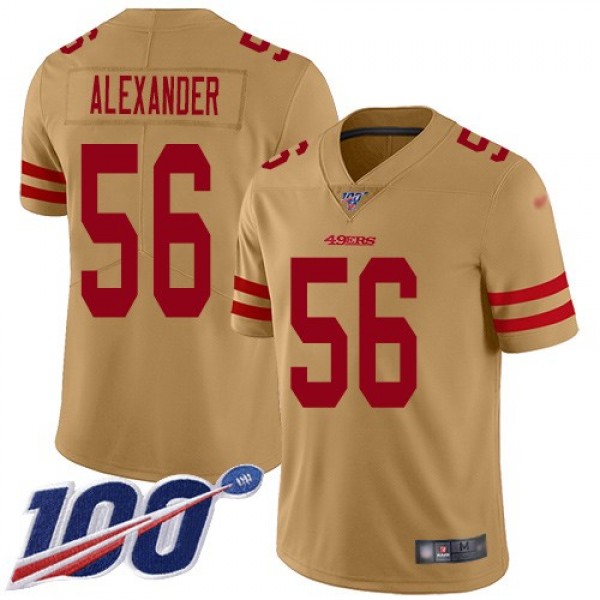 Nike 49ers #56 Kwon Alexander Gold Men's Stitched NFL Limited Inverted Legend 100th Season Jersey