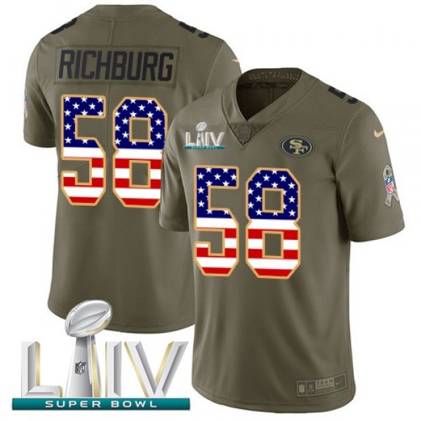 Nike 49ers #58 Weston Richburg Olive/USA Flag Super Bowl LIV 2020 Men's Stitched NFL Limited 2017 Salute To Service Jersey