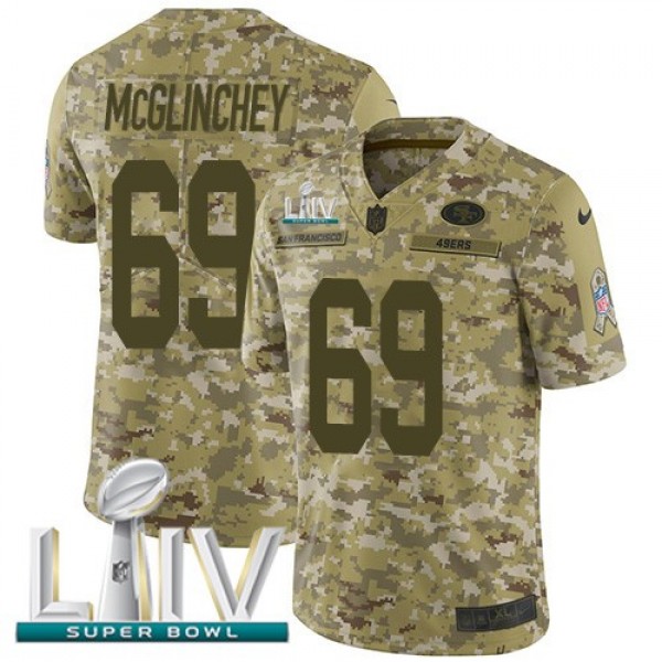 Nike 49ers #69 Mike McGlinchey Camo Super Bowl LIV 2020 Men's Stitched NFL Limited 2018 Salute To Service Jersey