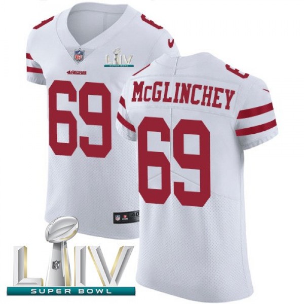 Nike 49ers #69 Mike McGlinchey White Super Bowl LIV 2020 Men's Stitched NFL Vapor Untouchable Elite Jersey