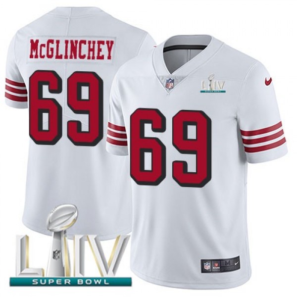 Nike 49ers #69 Mike McGlinchey White Super Bowl LIV 2020 Rush Men's Stitched NFL Vapor Untouchable Limited Jersey