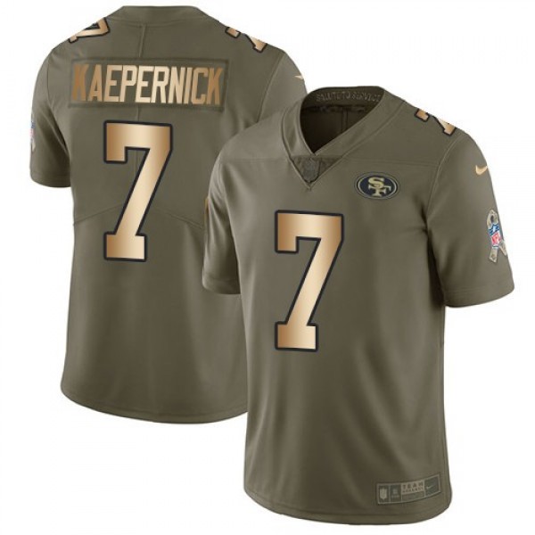 Nike 49ers #7 Colin Kaepernick Olive/Gold Men's Stitched NFL Limited 2017 Salute To Service Jersey