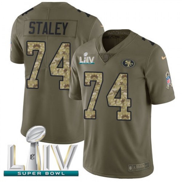 Nike 49ers #74 Joe Staley Olive/Camo Super Bowl LIV 2020 Men's Stitched NFL Limited 2017 Salute To Service Jersey