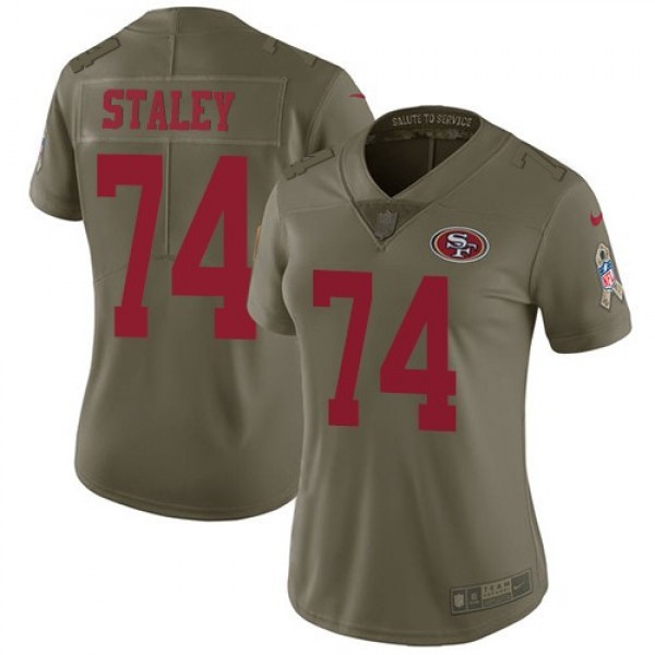 Women's 49ers #74 Joe Staley Olive Stitched NFL Limited 2017 Salute to Service Jersey