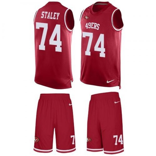 Nike 49ers #74 Joe Staley Red Team Color Men's Stitched NFL Limited Tank Top Suit Jersey