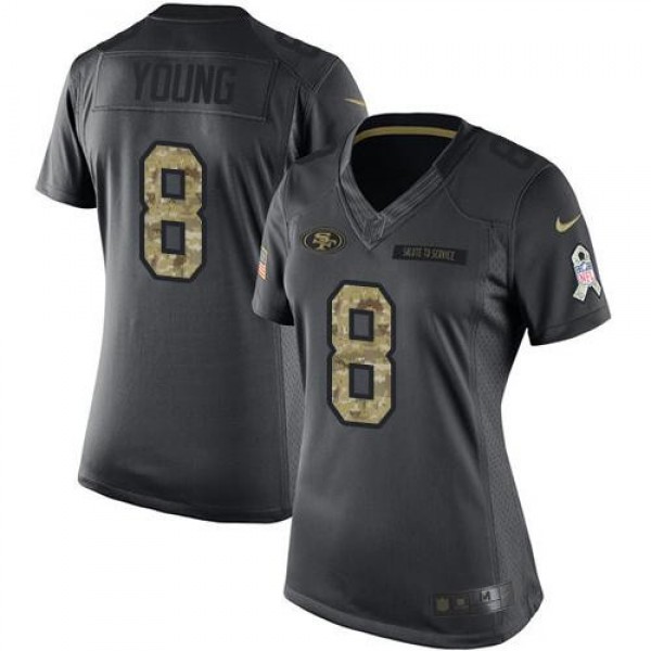 Women's 49ers #8 Steve Young Black Stitched NFL Limited 2016 Salute to Service Jersey