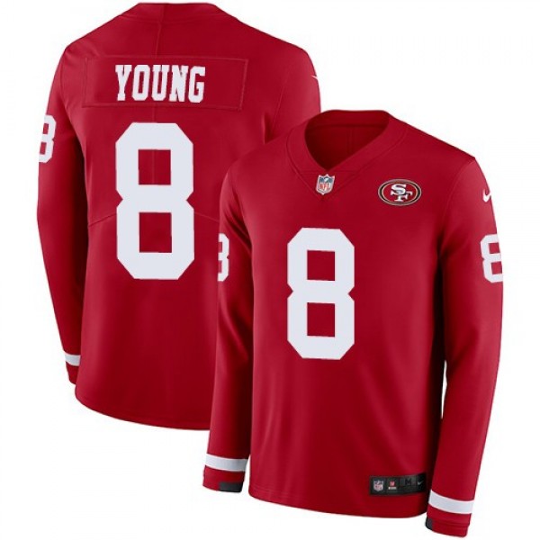 Nike 49ers #8 Steve Young Red Team Color Men's Stitched NFL Limited Therma Long Sleeve Jersey