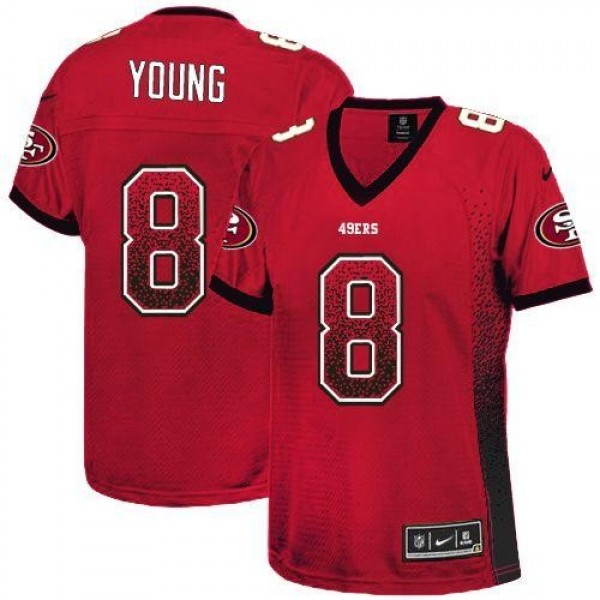 Women's 49ers #8 Steve Young Red Team Color Stitched NFL Elite Drift Jersey
