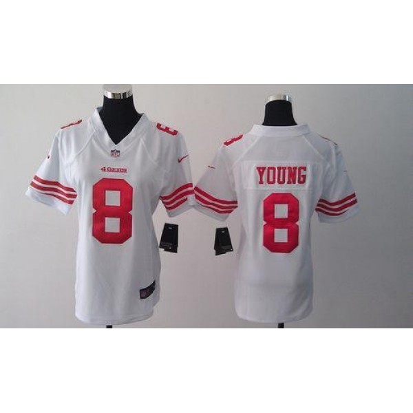 Women's 49ers #8 Steve Young White Stitched NFL Elite Jersey