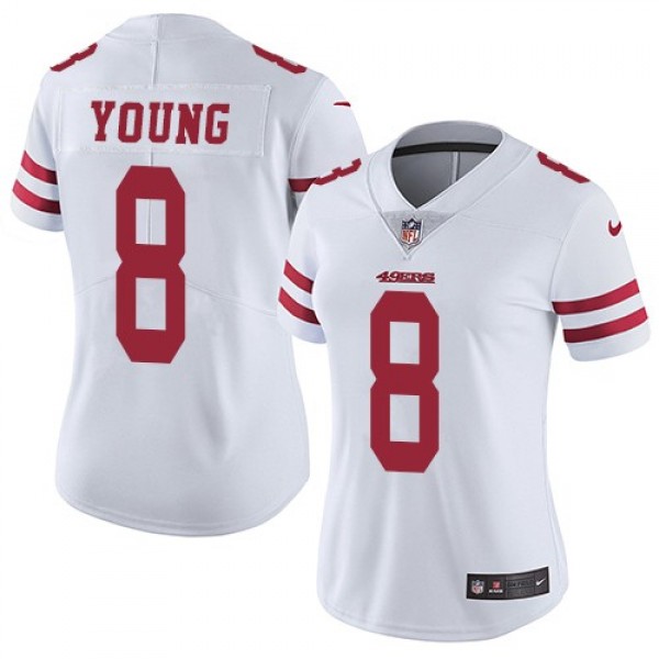 Women's 49ers #8 Steve Young White Stitched NFL Vapor Untouchable Limited Jersey