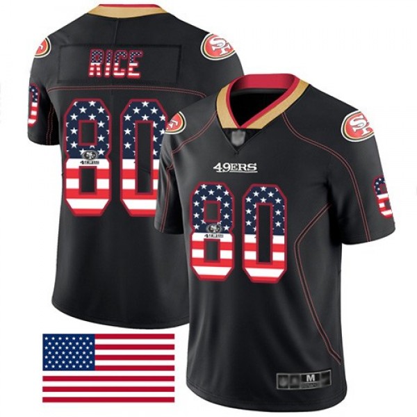 Nike 49ers #80 Jerry Rice Black Men's Stitched NFL Limited Rush USA Flag Jersey