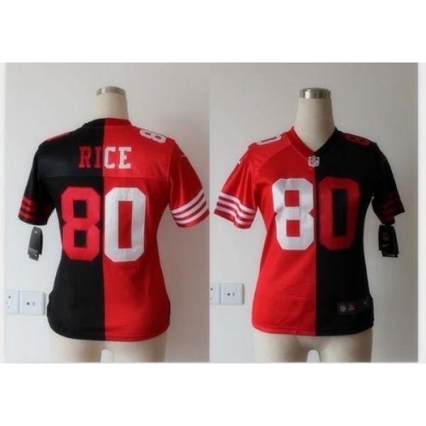 Women's 49ers #80 Jerry Rice Black Red Stitched NFL Elite Split Jersey