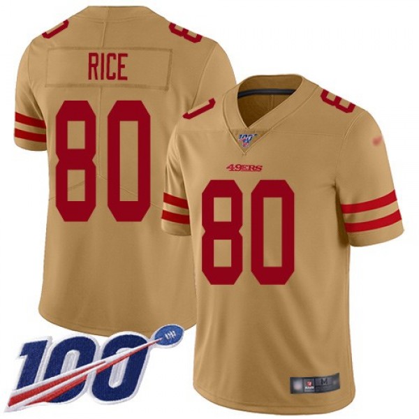 Nike 49ers #80 Jerry Rice Gold Men's Stitched NFL Limited Inverted Legend 100th Season Jersey