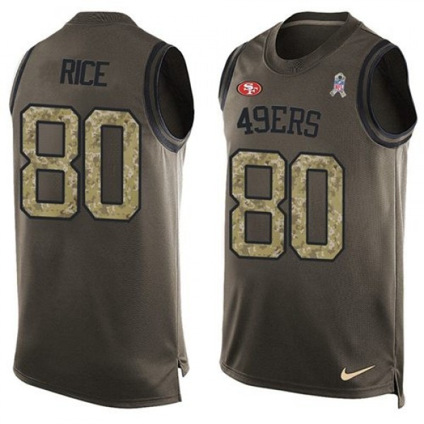 Nike 49ers #80 Jerry Rice Green Men's Stitched NFL Limited Salute To Service Tank Top Jersey