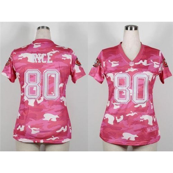 Women's 49ers #80 Jerry Rice Pink Stitched NFL Elite Camo Jersey