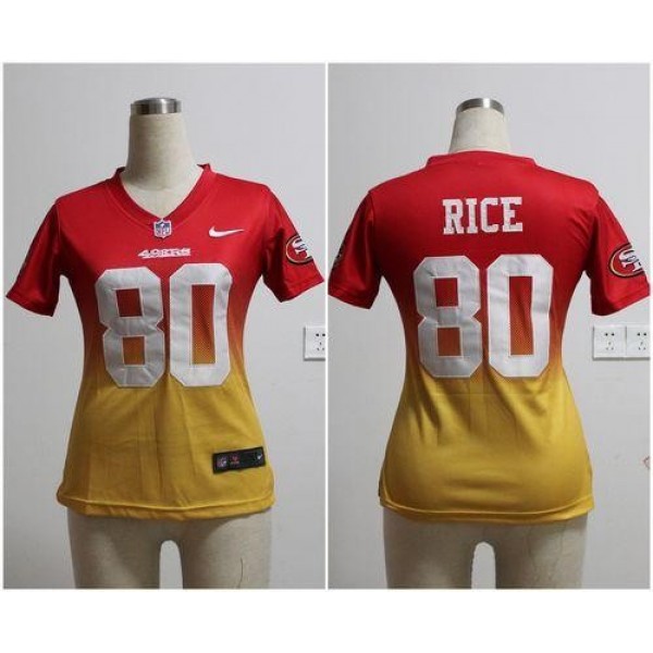 Women's 49ers #80 Jerry Rice Red Gold Stitched NFL Elite Fadeaway Jersey